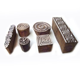Exclusive Spiral and Geometric Designs Wooden Printing Stamps (Set of 6)