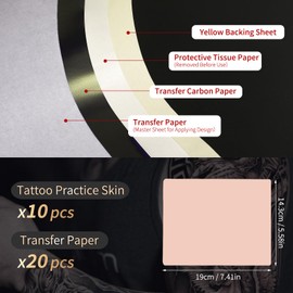 GRELEON Tattoo Skin Transfer Paper 30pcs Kit 1mm Thick Fake Skin Silicone Practice Skin 7.41 * 5.58 Inch Tattoo Fake Skin Practice Skin 10pcs Tattoo Stencil Paper 20pcs for Beginners Artists