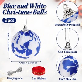 Gresorth 10 bolas colgantes de Navidad azules y blancas, para decoración de chinos, tela ligera, hecha a mano, para decoración del hogar, Acción de Gracias