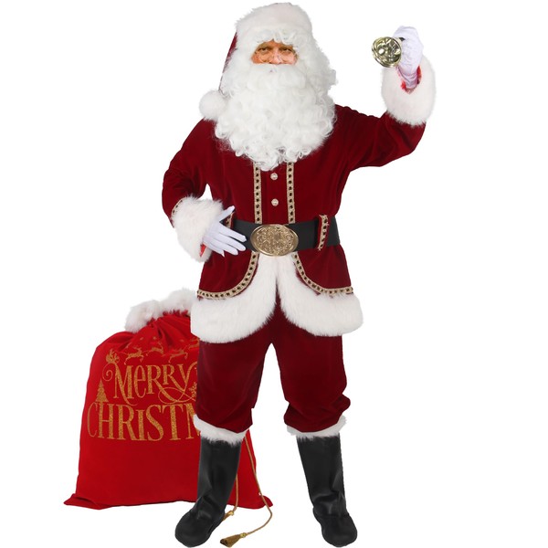 Wabolay Santa Claus Costume for Men Santa Suit Adults 11pcs