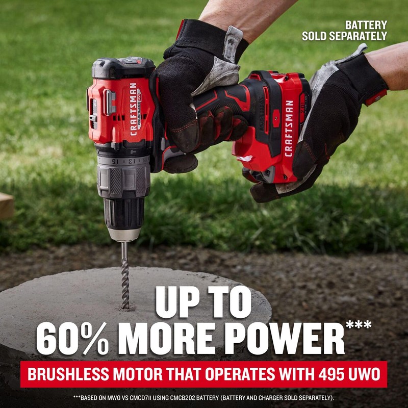 CRAFTSMAN V20 1/2 Inch Cordless Hammer Drill, Bare Tool Only
