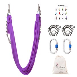 SKYPHAROS 5.5 Yards Aerial Silks Yoga Swing Set - Aerial Yoga Hammock Kit Anti-Gravity Flying for Fitness, Low/Non Stretch Nylon Tricot Fabric Hardware Included for Dance
