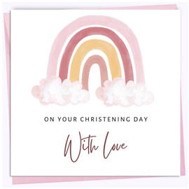 Printperfect - Pink Christening Card For Girls - Pink Rainbow Christening For Her Card - Daughter Granddaughter Niece Goddaughter Naming Day Greeting Card