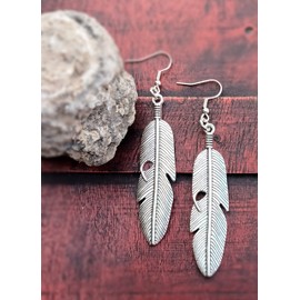 Sharron Renée DHARK RHED Feather Earrings Bronze Silver Teal Antique Unisex Jewelry QTY: 1 Pair (Silver)