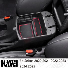 HGWEI Center Console Tray Organizer Compatible with Kia Seltos 2020 2021 2022 2023 2024 2025 Accessories, Armrest Insert Container ABS Secondary Storage Box, Red