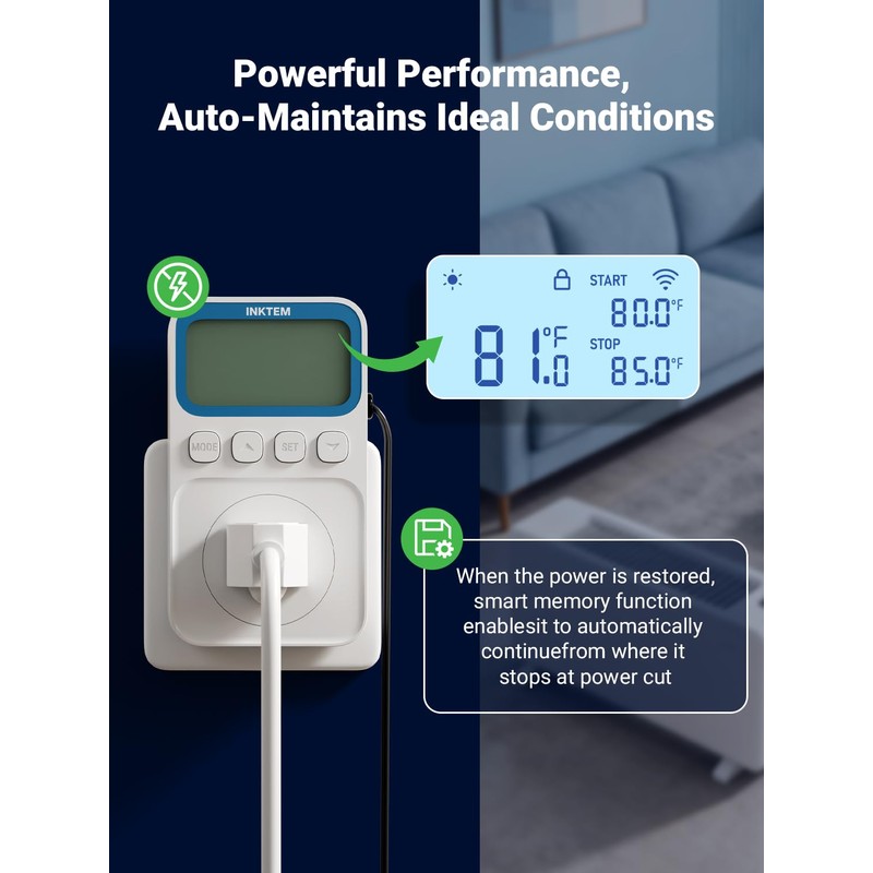 WiFi Temperature Controlled Outlet with APP for Heater, Freezer 16A