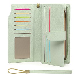 GAEKEAO Womens Wallets Large Capacity Leather Card Holder RFID Blocking Wristlet Clutch Travel Ladies Long Purse