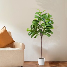 Wheelive Artificial Fiddle Leaf Fig Tree, 5FT Fake Ficus Lyrata Plant with 84 Leaves Faux & Plastic Pot, Fake Fig Leaf Tree in Pot for Indoor Outdoor House Office Garden Modern Decoration