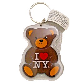 I HEART NY LOVE NEW YORK KEY CHAIN RING BROWN BEAR LUCITE