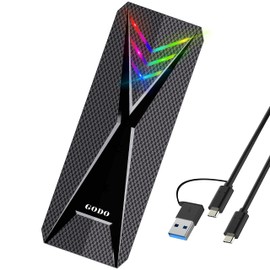 GODO RGB M.2 PCIe NVMe/SATA SSD External Enclosure,Portable USB C to M.2 Nvme Sata Adapter Tool Free,10Gbps 3.1/3.2 Gen 2, Support UASP Trim for M (B+M) Key