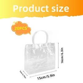 HIDOSNG Clear PVC Gift Bags with Handle, 20 Pack Transparent Small Wrap Tote Bags, Reusable Plastic Bags, Shopping Bags for Baby Shower, Party Favor, Wedding,