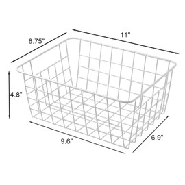 11" Upright Freezer Storage Baskets, White Wire Storage Bins Small Bakset for Freezer, Pantry, Bathroom Organizing, Set of 4