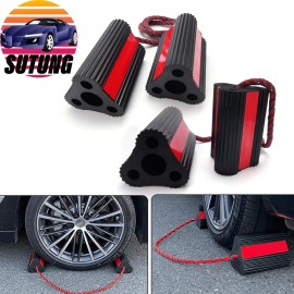 SUTUNG 4 Pack Rubber Wheel Chocks w/ Rope For RV Trailer Camper Car Truck Aircraft Boat