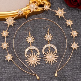 Celestial Sun Star Moon Headband & Earrings Set for Women