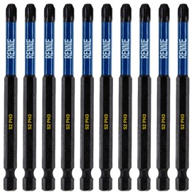 10 x Rennie Tools 100mm Long PH3 Impact Screwdriver Driver Bits Set. Magnetic Phillips No.3 Heavy Duty Impact Driver Bit Set. Extra Long PH3 Bits. Hex Shank. Cross Head. Black Oxide Coated