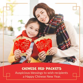 Chinese New Year Envelopes - 24-Count Hong Bao Packets With Gold and Red Foil Design, Gift Money Envelopes, 4 Designs