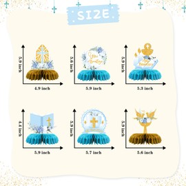 INNORU Mi Bautizo Table Honeycomb Centerpieces, God Bless Party Table Toppers Boy Baptism Christening Baby Shower Party Decoration Supplies First Holy Communion Table Centerpieces 6 PCS