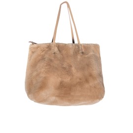 Luxe L 100% Faux Fur Tote Bag for Women Soft Modern Spacious Utility Tote Handbag with Fully Lined Interior, Tan