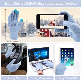 ZASFOU Women's Winter Beanie Hat Scarf Touchscreen Gloves Set Warm Winter Hat Loop Scarf Tube Scarf Winter Gloves Christmas Gift for Women, Light Blue