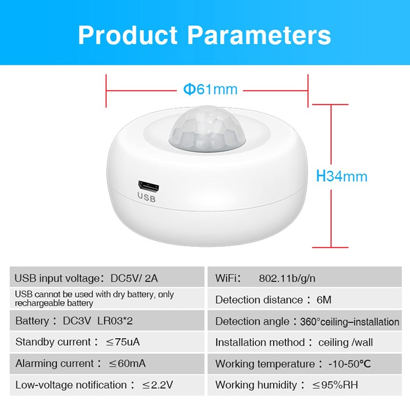 Splenssy WiFi PIR Motion Sensor Wireless Passive Infrared Detector Security