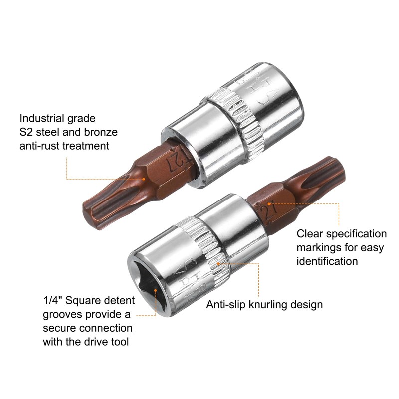 sourcing map 3pcs T27 Torx Bit Socket 1/4" Square Drive