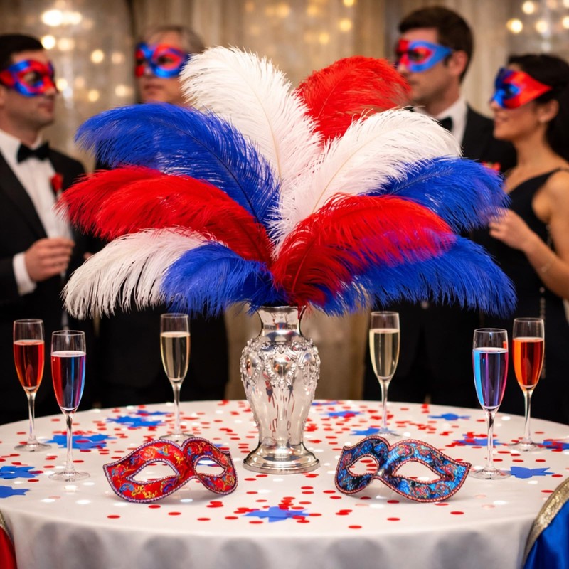 XunYee 36 Pcs Red Blue White Ostrich Feathers Large 10-16