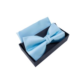 YEHMAN Men's Plain Bow Tie with Square Handkerchief in Gift Box, sky blue, Unit size