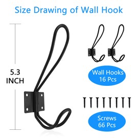 Hajoyful Rustic Entryway Hooks-16 Pack Farmhouse Hooks with Metal Screws Included, Black Decorative Wall Mounted Rustic Coat Hooks Rack, Double Vintage Organizer Hanging Wire Hook Clothes Hanger