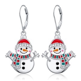 DAOCHONG Christmas Earrings for Women 925 Sterling Silver Christmas Dangle Drop Earrings Colorful Xmas Festival Holiday Jewellery Christmas Gifts for Women (Snowman)