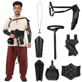 HHCSVJHS 7Pcs Medieval Knights Set - Belt, Armer, Sword Sheath, Viking Necklace for Cosplay (black)