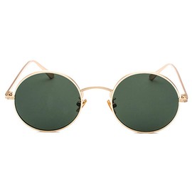 Inlefen Round Metal Frame Glasses Vintage Circle Sunglasses for Men and Women (Gold Dark green)