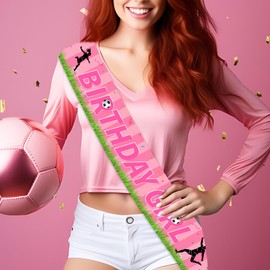 Diartpaint Soccer Theme Birthday Favor Sash, Football Fan Birthday Sash Decoration, Sports Photo Prop Photography Accessories Supplies Hot Pink