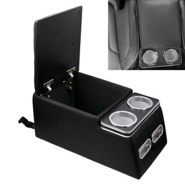 Frtcaty Center Console Organizer with Cup Holder & Padded Top Lid fit for Truck & Car & Van& Bench Consoles Central Armrest Box Back Seat Storage Box Black