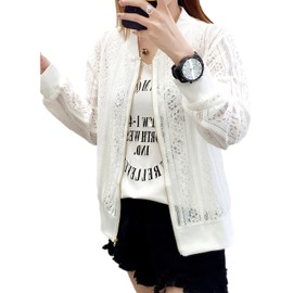 Azurte Women's Lace Cardigan, 2 Colors, M-2XL, Sheer, Short Length Outerwear, white