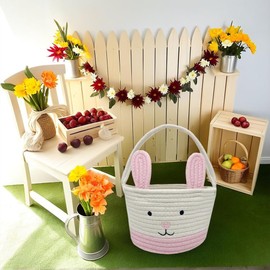 AIXXCUVQ Cotton Easter Rabbit Ears Peters S Easter Basket With Bunny Delightful Easter Celebration S And Years Easter Basket, White