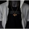 COOLSTEELANDBEYOND Mens Steel Gold Color Bat Wing Cross Pendant Necklace,