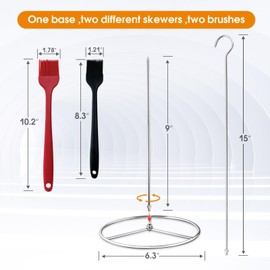 Fengzhe Stainless Removable Vertical Skewer Grill - Brazilian Barbecue Meat Spit Rack, with 1 Hook, 1 Spike, & 2 Brushes, Perfect for Grilling Steak, Whole Chickens, Whole Fish, Large Cuts of Meat.