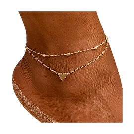 Carufin Pineapple Anklet Bracelets Multilayer Love Turtle Beaded Ankle Summer Accessories Beach Foot Jewelry for Women Girls (Gold Love Anklet)