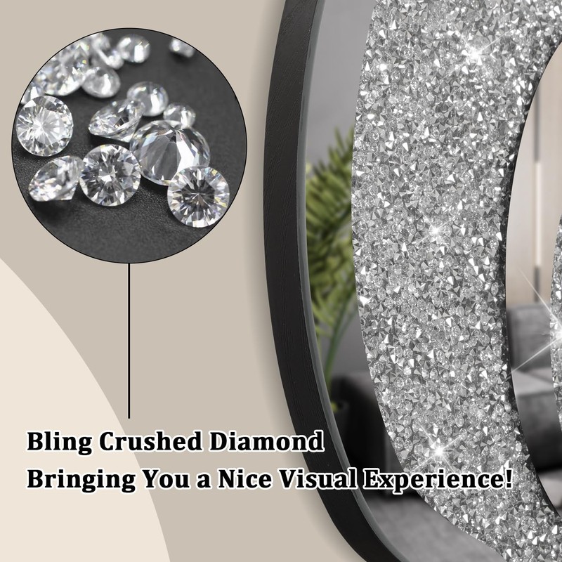 FEUFOAM Wall Clock Silver Irregular Mirror Glass Clocks Cute Crystal