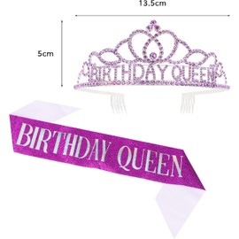 Bumlofa Purple Princess Crown & Birthday Queen Sash Set, Crown Birthday Girl for Party Decoration