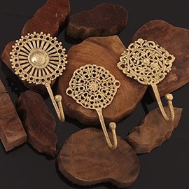 3 Wall Hooks- Decorative Wall Hooks- Boho Brass Wall Hooks-Shabby Chic- Key Hooks Holder- Coat Rack Wall Mount- Gold Wall Hooks- Vintage Wall Hooks- Coat Hooks- Hooks for Hanging Coats- Gold Hooks