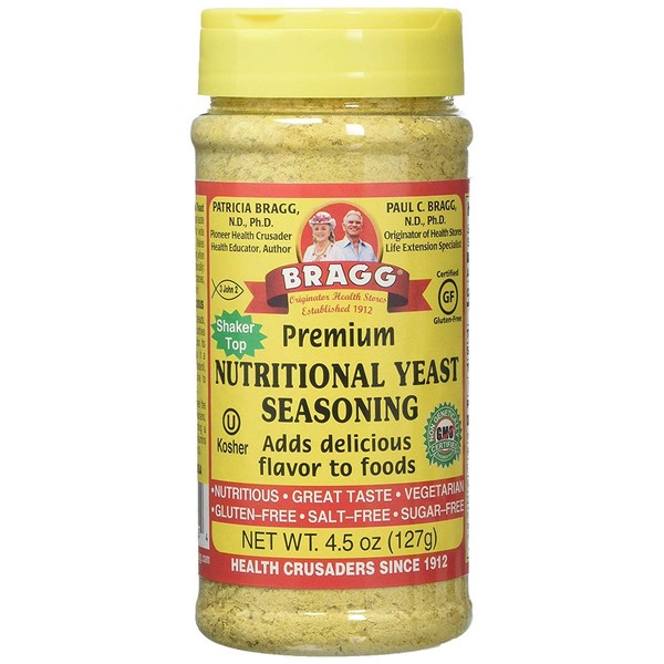 Bragg Nutritional Yeast Seasoning – Vegan, Gluten Free Cheese Flakes – Good Source of Protein & Vitamins – Nutritious Savory Parmesan Cheese Substitute – Non GMO Verified, 4.5 ounce