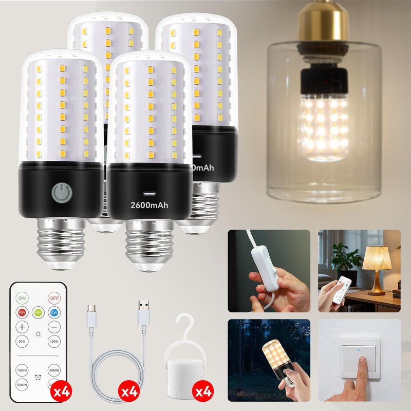 Neporal BlazeMax Battery Operated Light Bulb Bright, Rechargeable Light Bulbs