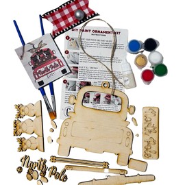 DIY Christmas North Pole Reindeer in vintage truck Holiday Ornament kit, easy to paint beginner advanced, 3d layered tree ornaments, family fun activity, date night, friends gathering (Reindeer Truck)