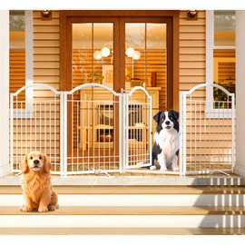 4NM Metal No Drilling Expandable Dog Gate, Extra Wide 96", Extra Tall 32" Free Standing Pet Gate with Door, Gates for Dogs Outdoor or Indoor, with 3PCS Support - White