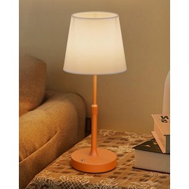 HISEEGO Cordless Table Lamp, Height Adjustable, Brightness Memory, 5200mAh, Warm Light, Touch Dimmable 5-100%, Portable Rechargeable LED Light for Bedside, Bar, Home Decor, Orange Retro