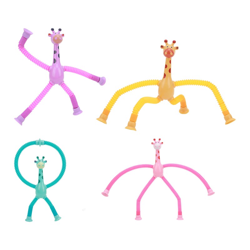 4Pcs Giraffe Tube Toy Telescopic Suction Cup Tube Giraffe Toy