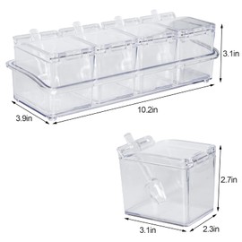 XINGWANG 2 piezas de caja de condimentos transparente para cocina, tarro de especias, recipiente de almacenamiento de plástico, con tapa y cuchara