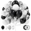 ADOINBY Black and Silver Balloons, 100Pcs 12inch Black White Metallic