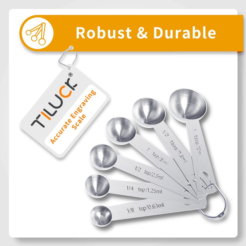 TILUCK Stainless Steel Measuring Cups & Spoons Set, Cups and